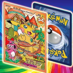 Tarjeta promocional personalizada Princess Daisy Pikachu Poncho// Serie Mario// Totalmente holográfica- En inglés