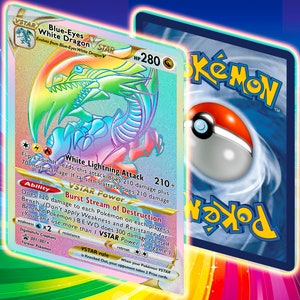 Pokémon personnalisé/modifié//Carte arc-en-ciel VSTAR dragon blanc yeux bleus/Illustrations intégrales/Promo hyper rare//Style Yugi-Oh
