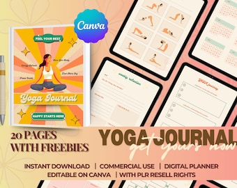 Retro Yoga Journal Template: Printable Canva Planner (Digital Download)