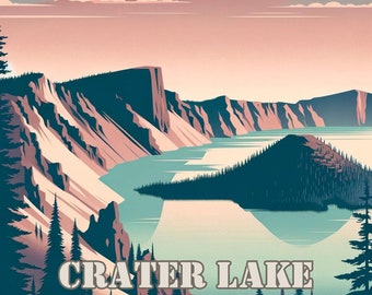 Cyfrowy wydruk sztuki przedstawiający Park Narodowy Crater Lake!