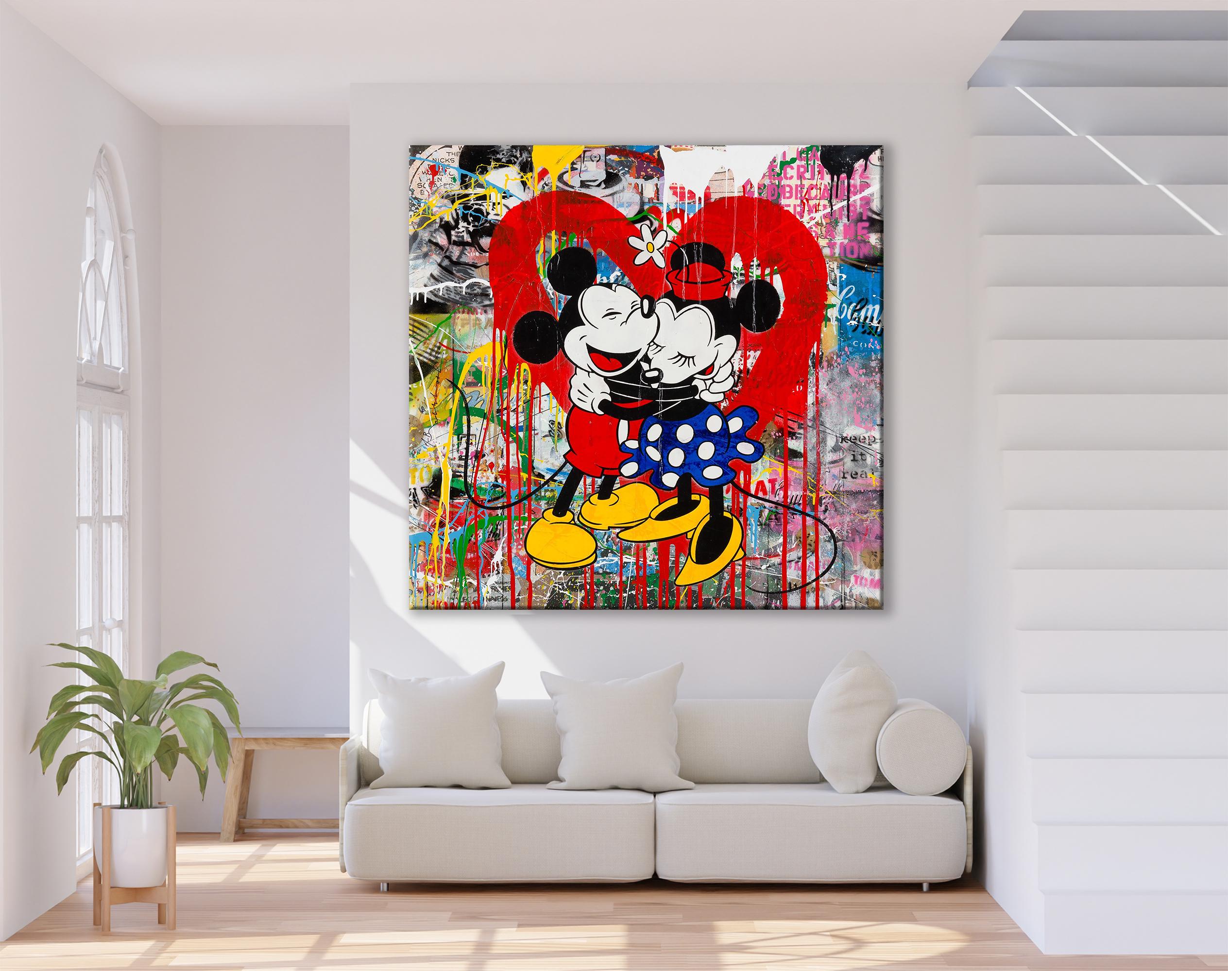 Love Couple Mickey Mouse Pop Art Canvas Wall Art, Banksy Style Pop Art