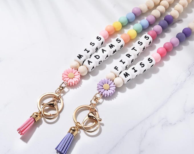 Custom Beaded Teacher Lanyard ID Holder , Nurse Lanyard, Best Custom Gift, Custom Name Grade Title, Custom Lanyard , Best Gift For Teachers