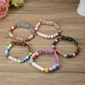 Personalized Beaded Dog Collar Adjustable Buckle,Custom Dog&#39;s Name Collar,Dog Cat ID Collar,Heart Beaded Cat Dog Collar,Custom Pet Necklace