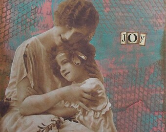 SALE - joy - 5 x 7 ORIGINAL COLLAGE by Nancy Lefko