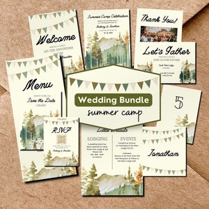 Nationalparks Hochzeit Bundle Vorlagen, Waldhochzeit, Berg Einladungen, Sommercamp, Outdoorsy, Save the Dates, Camp Kern, bearbeitbar