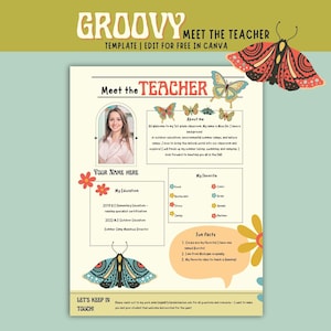 Groovy Meet the Teacher, Retro Classroom, Meet the Teacher Template, Get to Know You Teacher, Boho Editable Template, Back to School, 70s