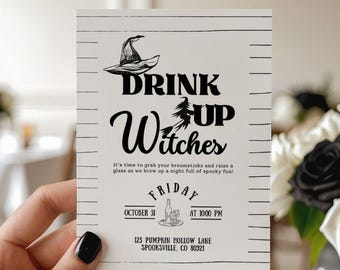 Halloween Party Invitations Drink Up Witches, Adult Halloween Party Editable Invite, Evite Halloween party invite templates, cocktail party