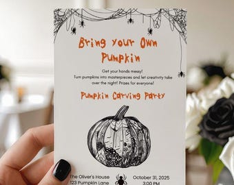 Bring Your Own Pumpkin Halloween Party Invitation, Pumpkin Carving Party Invites, BYOP, Editable Canva Template, evite, digital invite