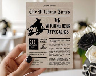 witching hour party invite, halloween cocktail party invite, witches Halloween party invitation, customizable halloween party digital invite