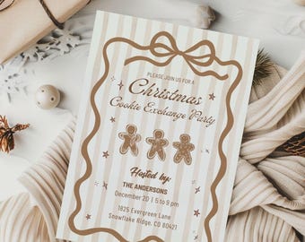 Gingerbread Cookie Exchange Party Invitation,Christmas Cookie Party invite template,text message invite, hand drawn cookies, bows,friendsmas