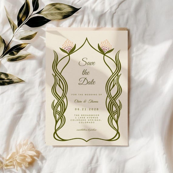 art nouveau save the date wedding template,wildflower save the date card, wedding announcements, garden wedding stationary,editable template