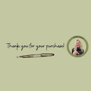 Plain green background, small text and small headshot on this slide. This is a thank you message from the owner of Sparkly Sketch - Emily.