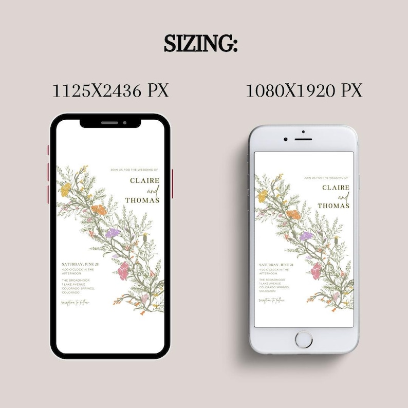 This slide shows that these wedding templates can be shared digitally - via a text message. This screen shows two different phone examples as a mockup.