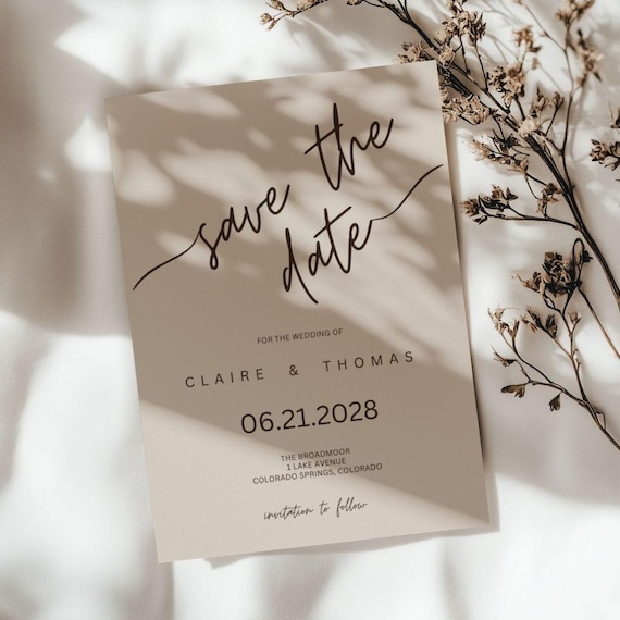 modern Save the Date Wedding Template, neutral Save the Date wedding card, editable save the dates, beige wedding announcement, customizable