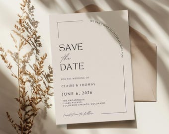 Elegante modello di invito per annunciare la data del matrimonio, moderno biglietto "Save the Date", annunci di matrimonio, partecipazioni di nozze minimaliste, modello modificabile