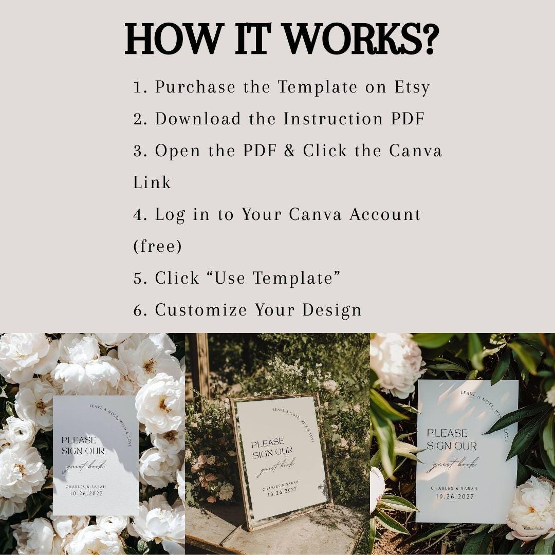 Wedding Book Sign Template, Modern Wedding Guest Book Sign Canva ...