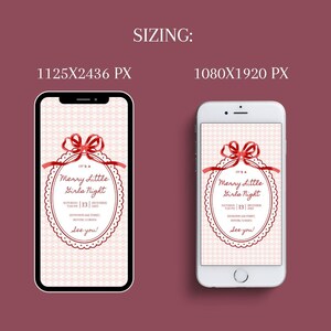 This slide gives the digital format sizes for the Christmas ladies night party templates. The two sizes are 1125x2436 pixels or 1080x1920 pixels.