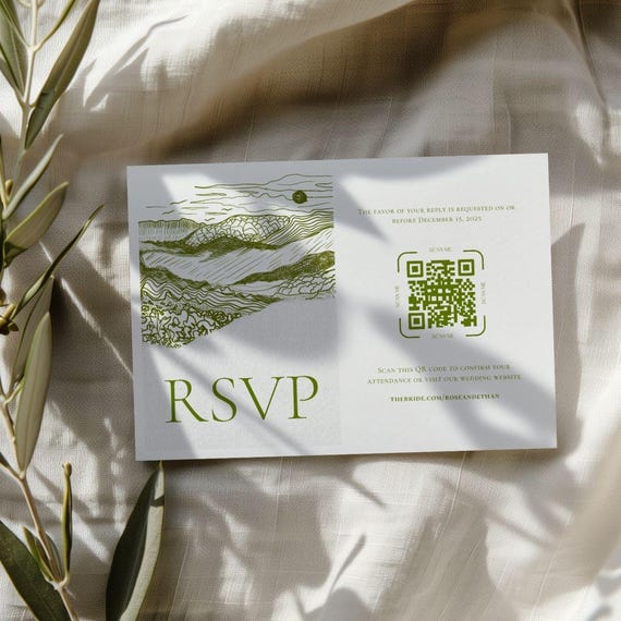 Mountain Illustrated RSVP Card: National Park Weddings editable RSVPs templates