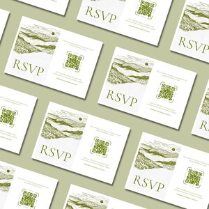 This is a plain light green slide showing many of the mountain RSVP templates laid out flat in a diagonal pattern.