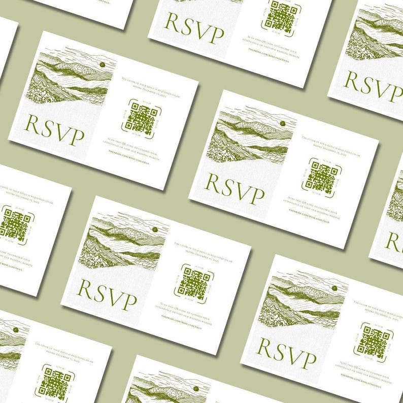 This is a plain light green slide showing many of the mountain RSVP templates laid out flat in a diagonal pattern.
