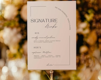 eleganter Cocktail-Schriftzug für die Hochzeit, Cocktail-Schild für Sie und Ihn, Bar-Speisekarte, Cocktail-Schild, modern, minimalistisch