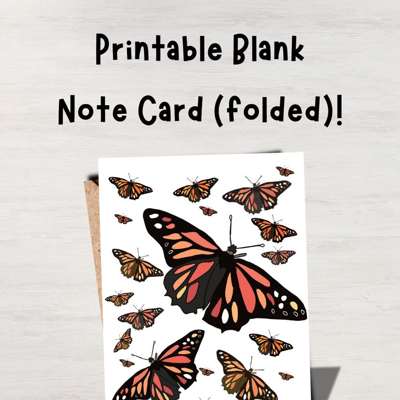 Butterfly Note Card, Printable Greeting Card, Monarch Notecards ...