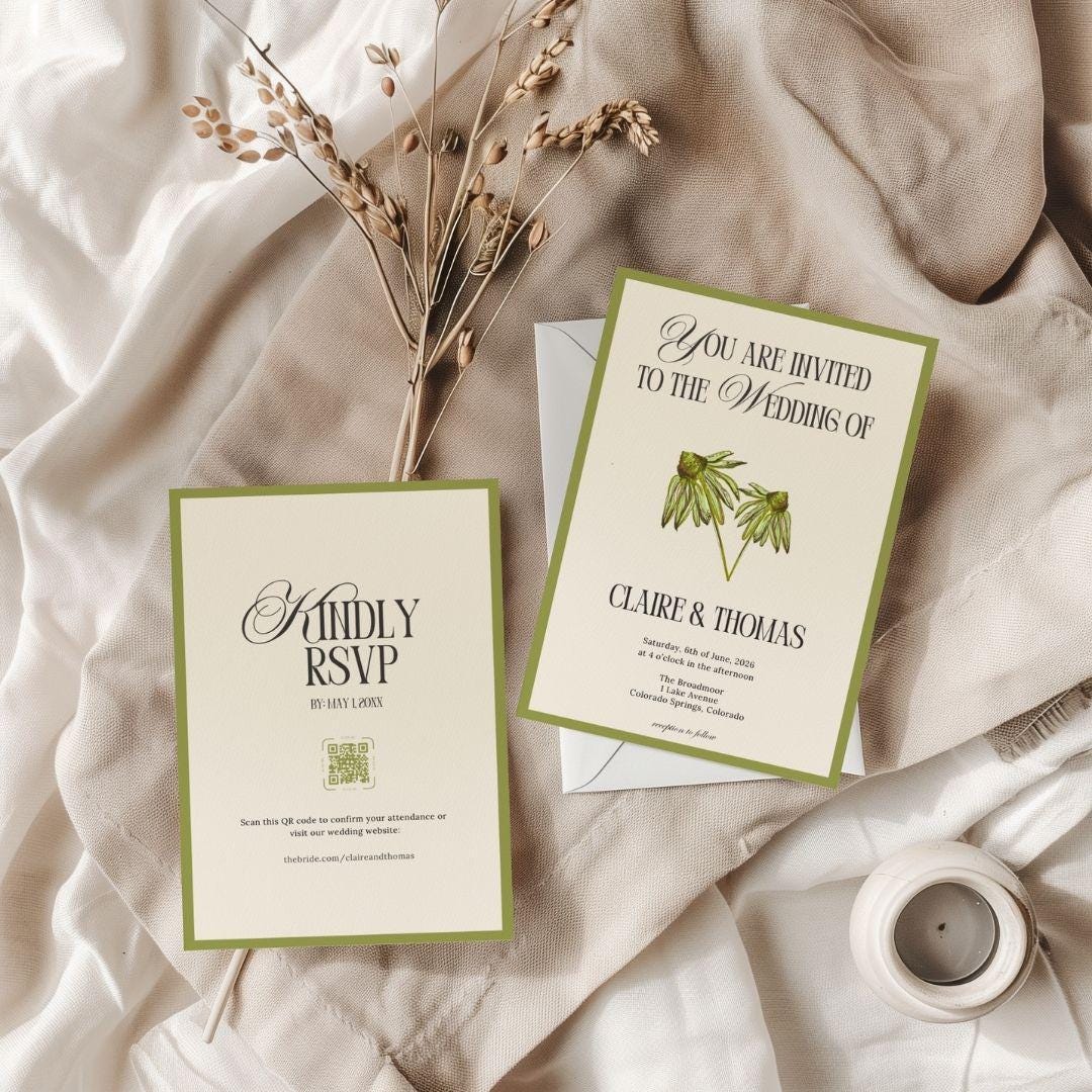 Modern Wedding Invite Template, Chartreuse Wedding Invitations, Green ...