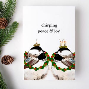 Cartão de Natal Winter Chickadee, Cartão de Natal Winter Birds, Cartão de Saudação Vertical 5x7, Download digital