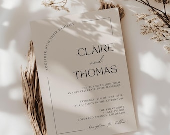 modern wedding invite template, classic wedding invitations, classy type wedding editable templates, neutral wedding stationary