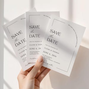 This is a lifestyle image of womens hand holding three wedding templates up against a plain white wall - with realistic shadows. In the foreground you can see the wedding templates.