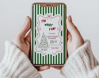 Digital whimsy Christmas Dinner Invitation, text message Christmas digital invite, Christmas Party for Friends, hand drawn, oh what fun
