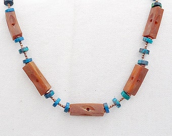 Azurite Malachite, Horn, & Copper Necklace