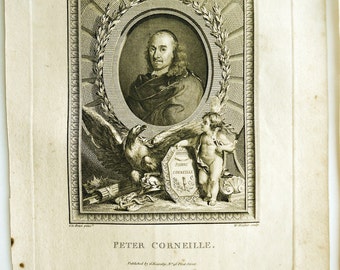 Pierre Corneille, 1700s Walker Kearsly Copper-Plate Engraving after leBrun