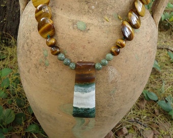 Striped Agate and Tiger Eye Necklace