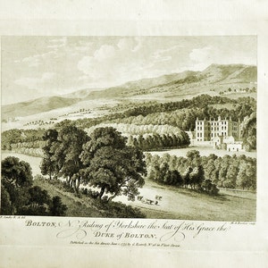 Yorkshire, 1775 Rooker Sandby Copper Plate Engraving, Seat of the Duke of Bolton image 1