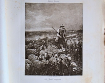 Charles Jacque, 19th-c. engraving "Le Grand troupeau," Barbizon School