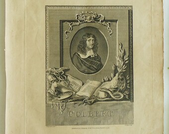 Jean-Baptiste Colbert, 1774 Collyer Kearsley copper-plate engraving. Ships free.