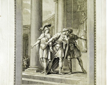 Minerva protecting Telemachus, 1775 Monnet Cook Copper-Plate Engraving