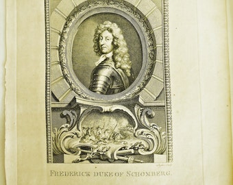 Frederick Duke of Schomberg, 1700s Ryder Copper-Plate Engraving