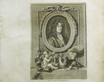 Jean Racine Portrait, 1771 Collyer Kearsly Copper-Plate Engraving