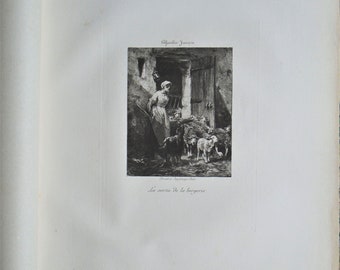 Charles Jacque, 19th-c. engraving "La Sortie de la bergerie," Barbizon School