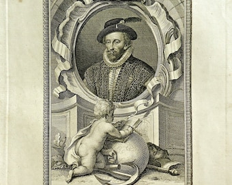 Sir Walter Raleigh portrait, 1700s W. Sharp Copper-Plate Engraving