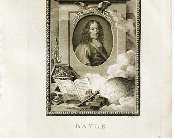 Peter Bayle Portrait, 18th-c. Walker Kearsly Copper-Plate Engraving