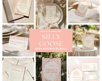 Silly Goose Baby Shower Bundle | Mother Goose Baby Shower Invite | Gingham Goose Baby Shower Party Set