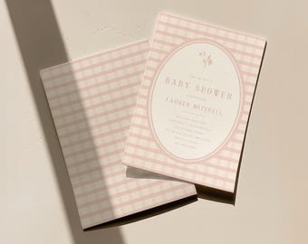 Bewerkbare roze pastel baby shower uitnodiging sjabloon | Gebloemde babyshoweruitnodiging | Direct downloaden