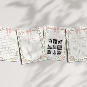 Baby Shower Games Bundle | 20 Floral Bow Printable Games | Girl Shower Activities | Editable Templates image 6