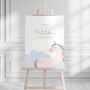 Unicorn Birthday Welcome Sign Editable | Pastel Rainbow Party Sign | Magical Birthday Custom Sign | Instant Download