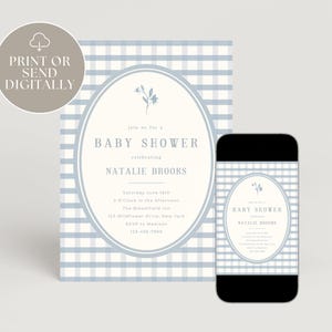 Blauwe gingang babyshoweruitnodiging | Bewerkbare digitale sjabloon | Afdrukbare uitnodiging babyjongen afbeelding 5