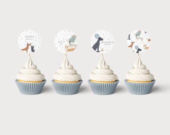 Editable Dog Birthday Cupcake Toppers: Puppy Pawty Decor (Instant Download)