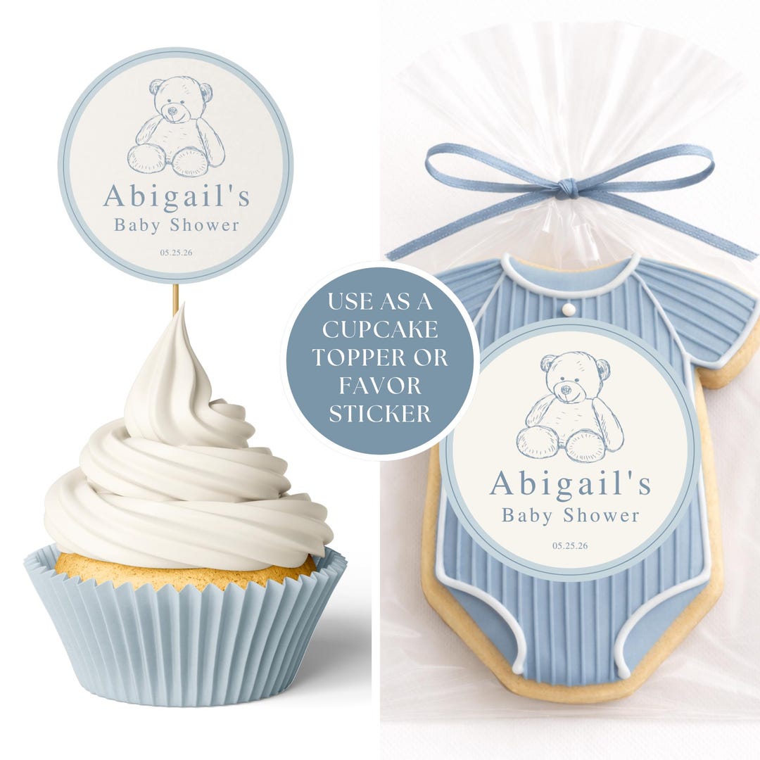 Teddy Bear Baby Shower Cupcake Toppers Blue | Editable Baby Shower ...
